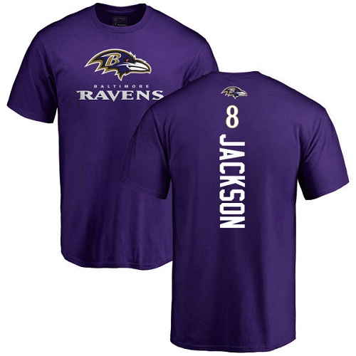 Men Baltimore Ravens Purple Lamar Jackson Backer NFL Football #8 T Shirt->baltimore ravens->NFL Jersey